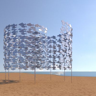 现代海洋主题鱼群雕塑艺术装置景墙构筑物