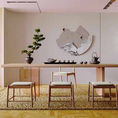 日式书桌茶桌椅组合榻榻米3D模型