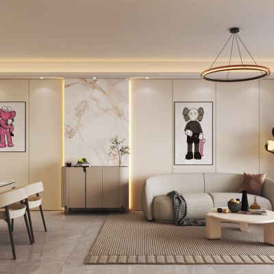 现代客餐厅 沙发茶几组合 餐桌椅组合 酒柜 鞋柜 吊灯