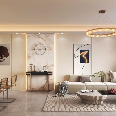 现代客餐厅 沙发茶几组合 餐桌椅组合 酒柜 鞋柜 吊灯