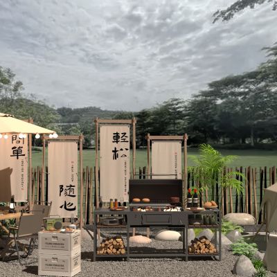 现代露营帐篷 户外椅 烧烤炉