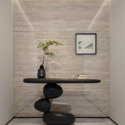 新中式玄关桌 端景台 条案 挂画 绿植盆景