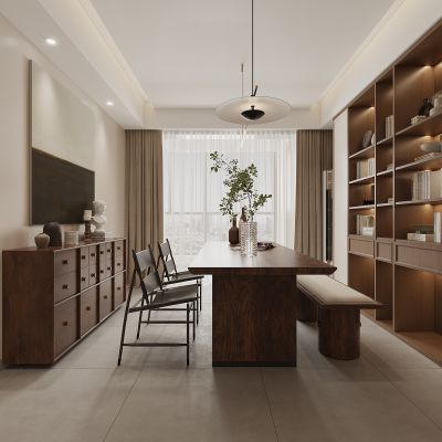 侘寂风茶室，书房，书柜，酒柜，装饰柜，装饰画