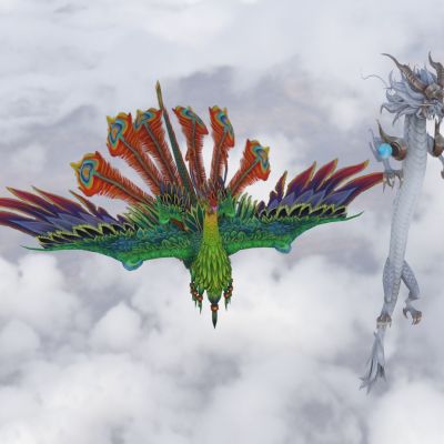 东方龙与凤凰神兽龙飞凤舞龙凤呈祥