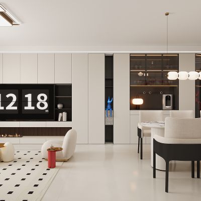 现代客餐厅 电视背景墙 餐厅 餐边柜