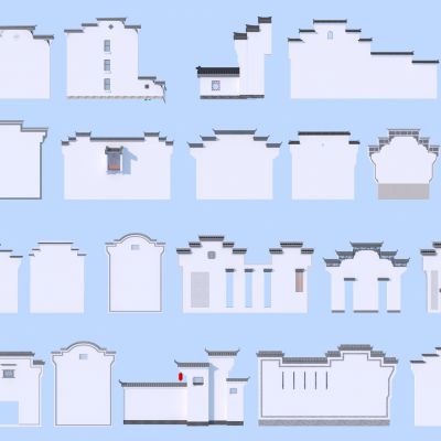 中式风格景墙围墙 徽派马头墙组合