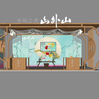 中式古风美陈雕塑节日美陈摆件字画屏风茶具景亭格栅