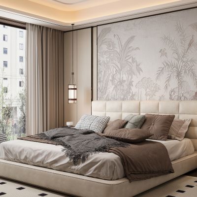 现代家居卧室 双人床 主卧 饰品摆件