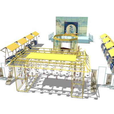 古风商业摊位美陈雕塑景观树花灯牌楼格栅隔断景墙中秋节日美陈