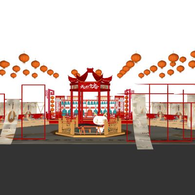 中式古风美陈雕塑商业摊位古建筑节日美陈雕塑庙会红灯笼