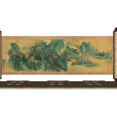 中式古风美陈雕塑字画中国画屏风节日美陈景墙画卷