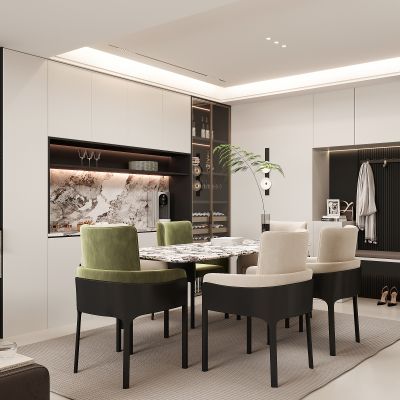 现代餐厅 餐边柜 餐桌椅 酒柜  餐桌