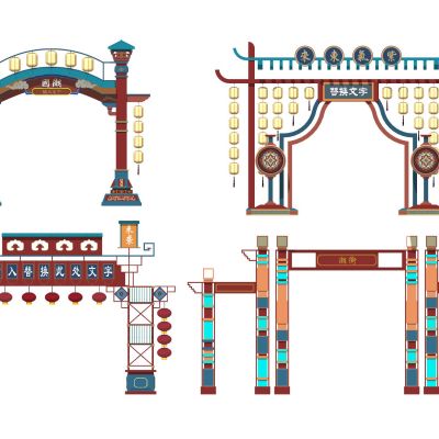 中式古风美陈雕塑节日美陈摆件牌楼灯笼字画屏风花灯