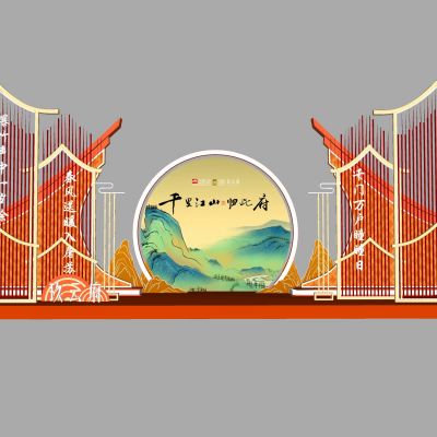 中式古风美陈雕塑节日美陈摆件字画屏风花灯格栅