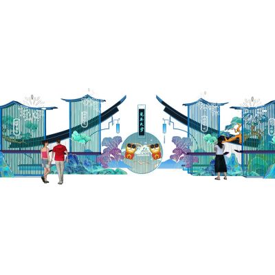 中式古风美陈雕塑节日美陈摆件字画屏风花灯春节庆典雕塑