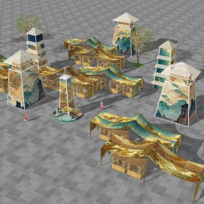 古风商业摊位美陈雕塑景观树花灯