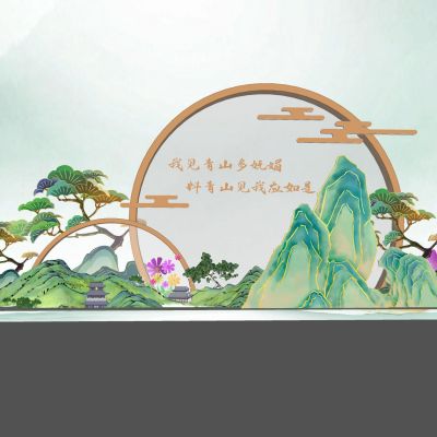 中式古风美陈雕塑节日美陈摆件字画屏风花灯