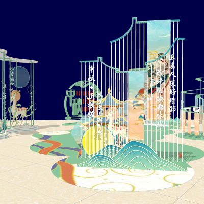 中式古风美陈雕塑节日美陈摆件中秋美陈字画屏风花灯