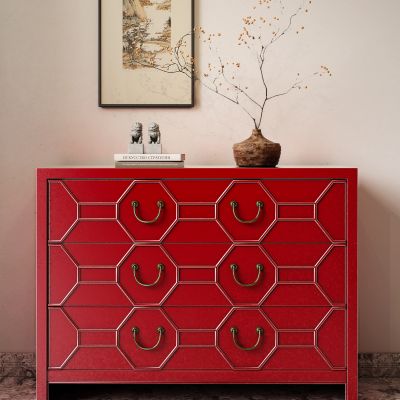 新中式边柜 斗柜 玄关柜 挂画 装饰花瓶