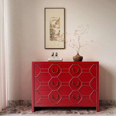 新中式边柜 斗柜 玄关柜 挂画 装饰花瓶