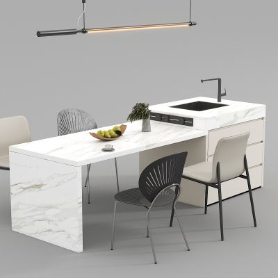 现代岛台餐桌椅组合