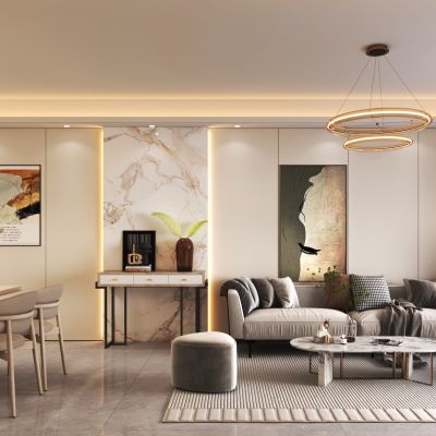 现代客餐厅 沙发茶几组合 餐桌椅组合 酒柜 鞋柜 吊灯