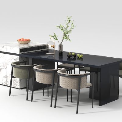 现代岛台餐桌椅组合