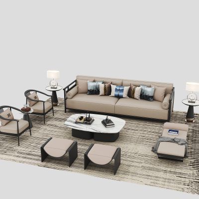 新中式沙发茶几组合