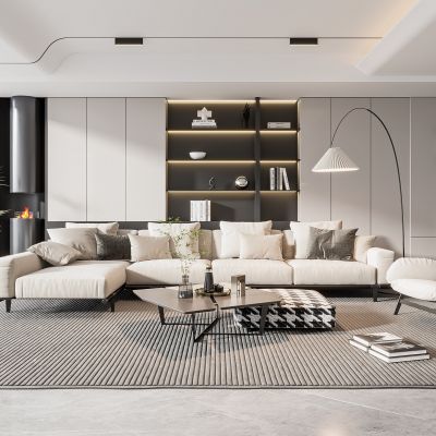 现代客厅 无主灯客厅 沙发组合 茶几组合 饰品摆件