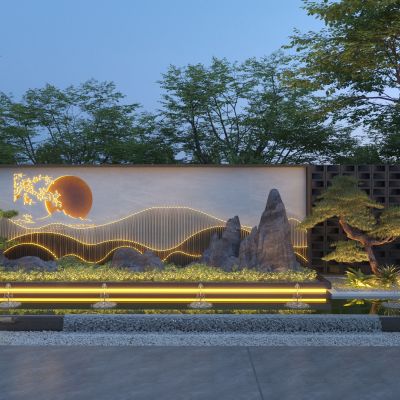 新中式庭院水景墙 景观围墙  庭院景墙