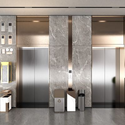 现代电梯厅 电梯间 电梯按钮 垃圾桶3D模型