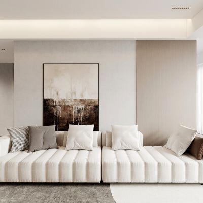 客厅 多人沙发 地毯 装饰画