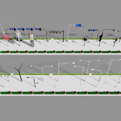 现代路灯 道路设施 红绿灯 路牌