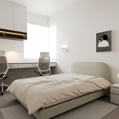 卧室 单人床 办公桌 台灯 