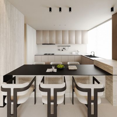 餐厅 厨房 开放式厨房 桌椅组合
