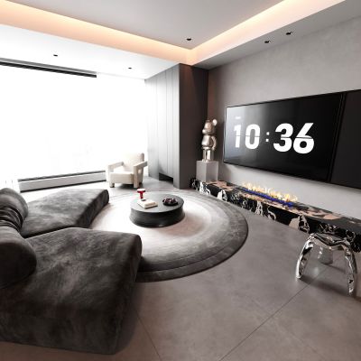 客厅 多人沙发 茶几 电视背景墙