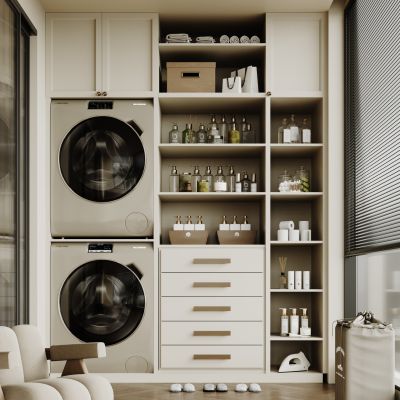 现代阳台 生活阳台 洗衣机柜 洗烘衣机