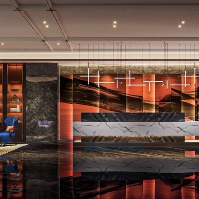 新中式 酒店门厅 背景墙 服务台