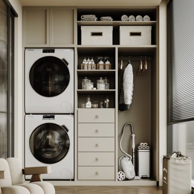 现代阳台 生活阳台 洗衣机柜 洗烘衣机