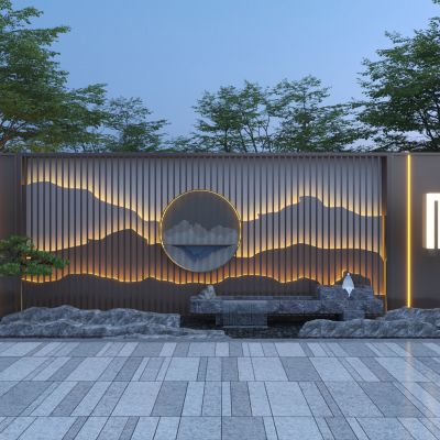 新中式景墙_流水景墙