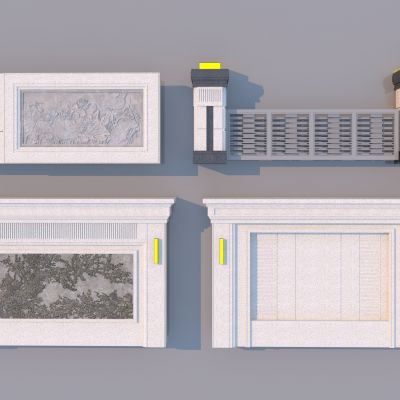 新中式浮雕景墙 门柱组合