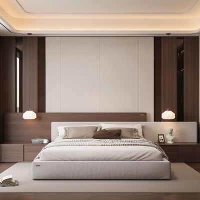 现代家居卧室 双人床 主卧 饰品摆件