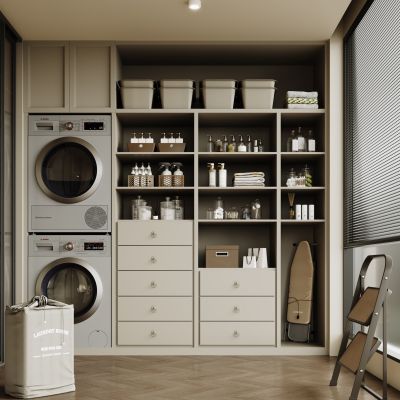 现代阳台 生活阳台 洗衣机柜 洗烘衣机