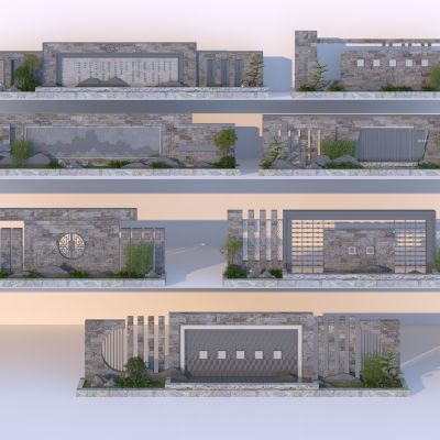 中式景墙围墙_禅意青砖墙组合