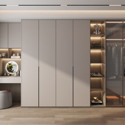 现代衣柜玻璃门衣帽间衣柜奶油风衣柜