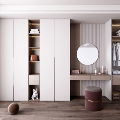 现代衣柜玻璃门衣帽间衣柜奶油风衣柜
