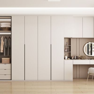 现代衣柜玻璃门衣帽间衣柜奶油风衣柜