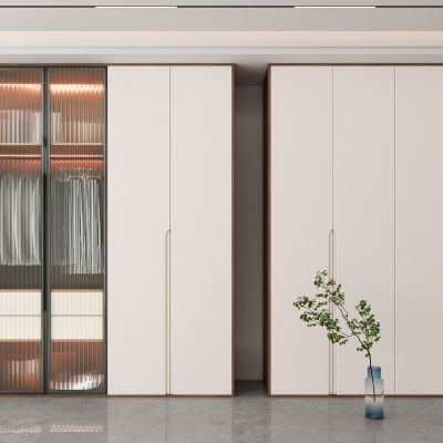 现代衣柜玻璃门衣帽间衣柜奶油风衣柜