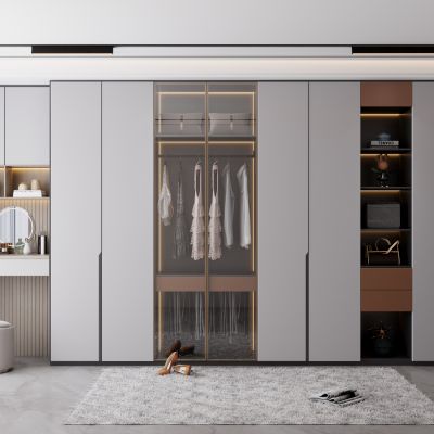 现代衣柜玻璃门衣帽间衣柜奶油风衣柜