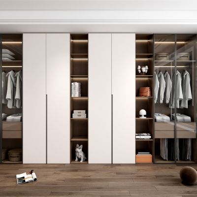 现代衣柜玻璃门衣帽间衣柜奶油风衣柜